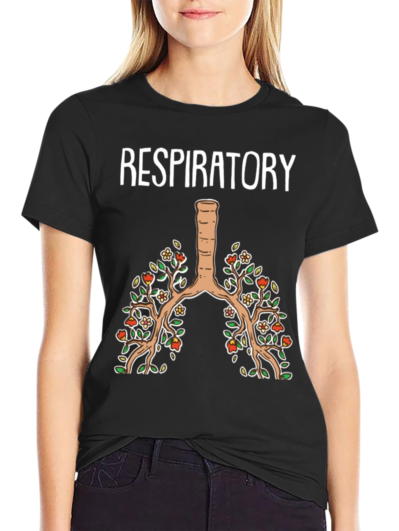 Respiratory System Floral Graphic T-Shirt