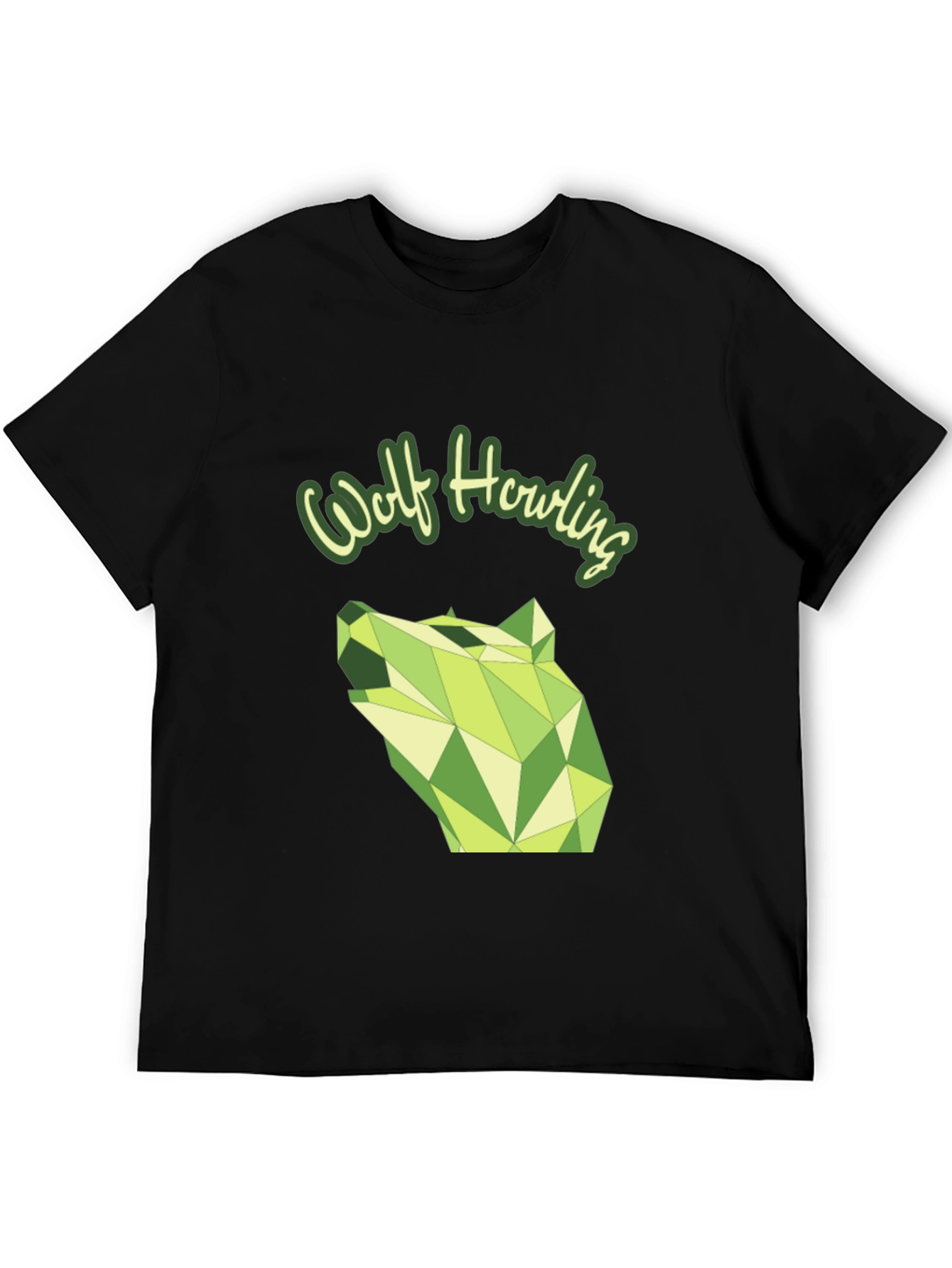 Geometric Wolf Howling Graphic Tee - Modern Black T-Shirt