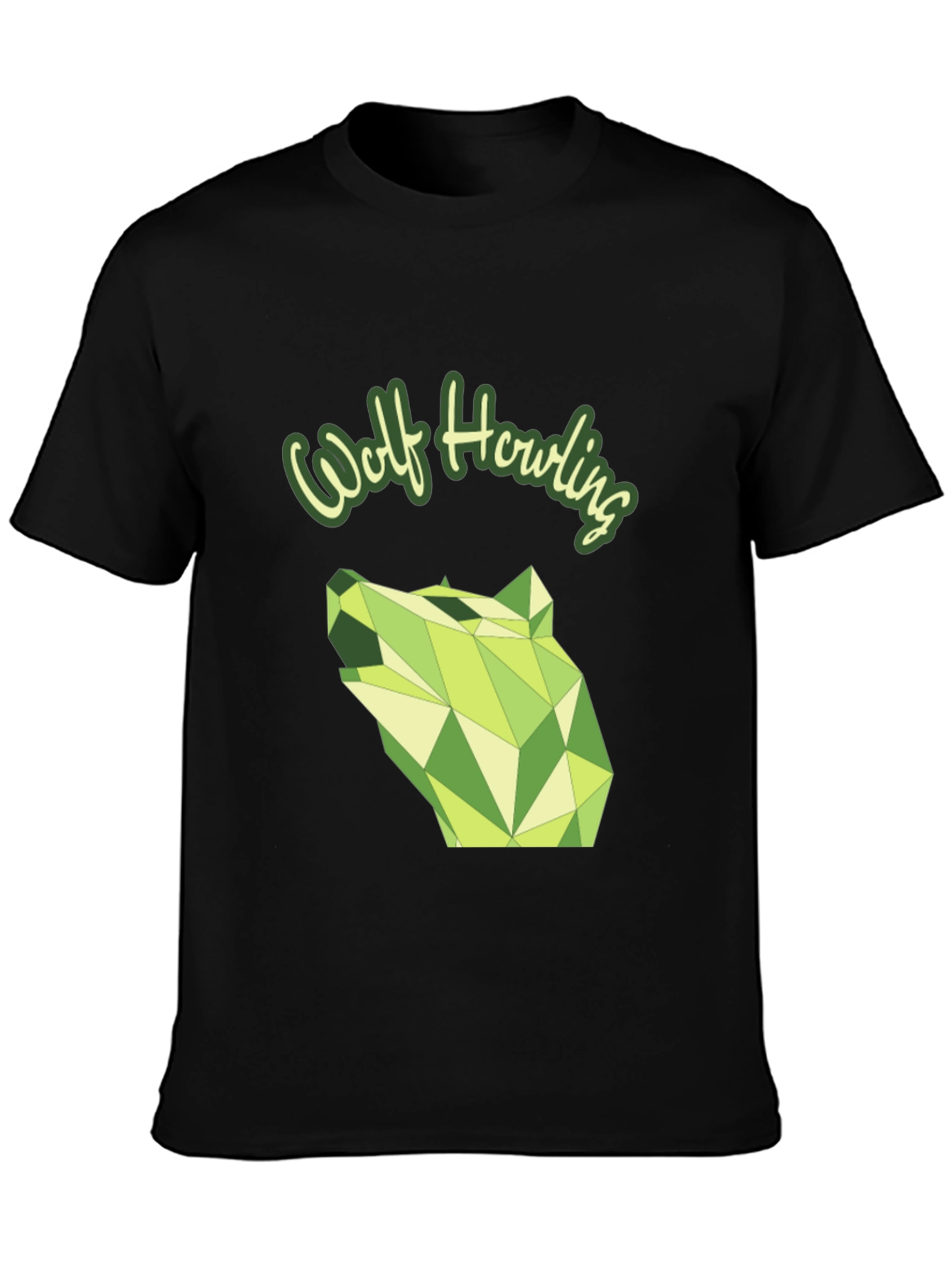 Geometric Wolf Howling Graphic Tee - Modern Black T-Shirt