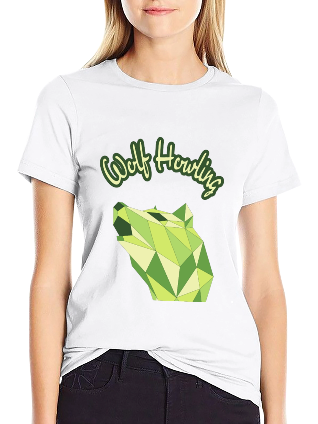 Geometric Wolf Howling Graphic Tee - Modern Black T-Shirt