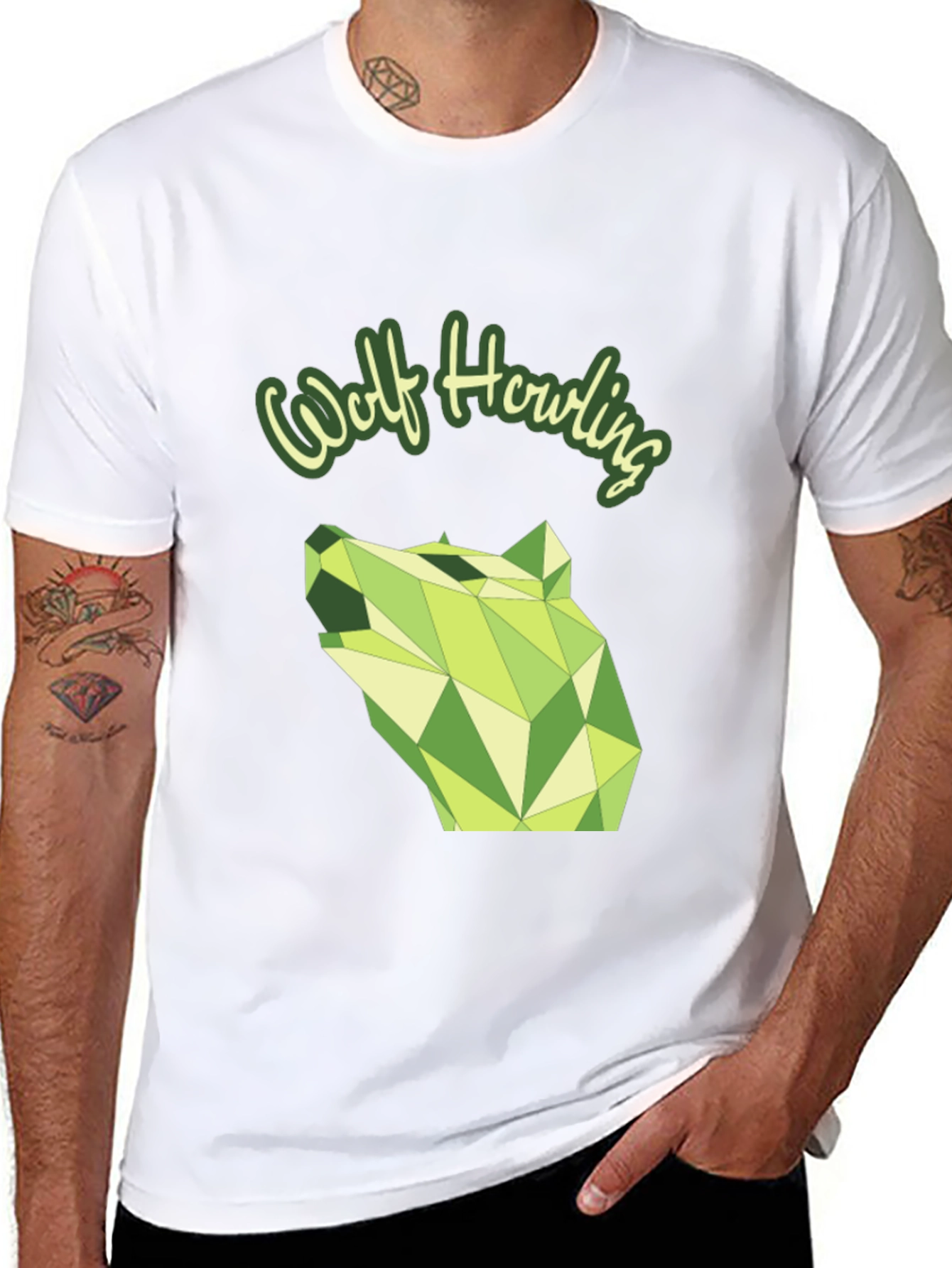 Geometric Wolf Howling Graphic Tee - Modern Black T-Shirt