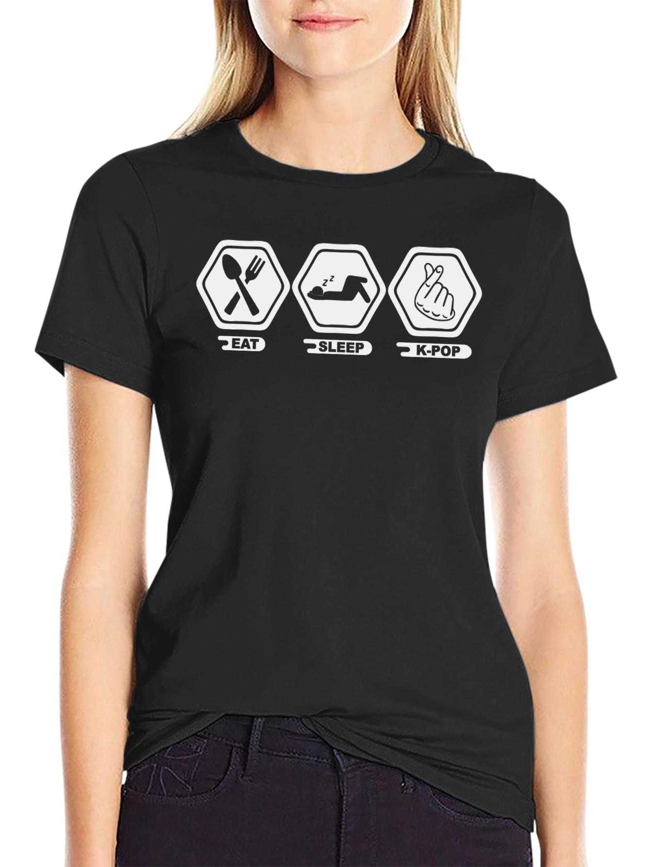 Eat Sleep K-Pop Black Graphic Tee