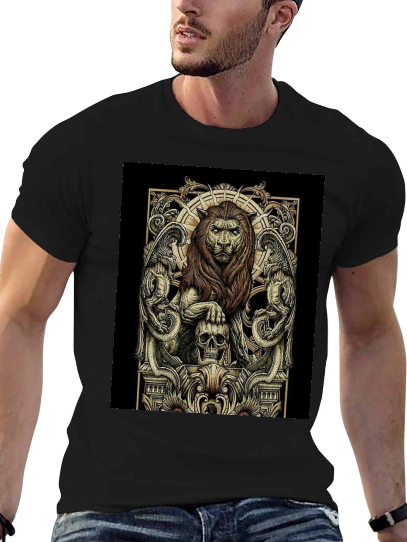 Lion & Skull Graphic Tee - Black
