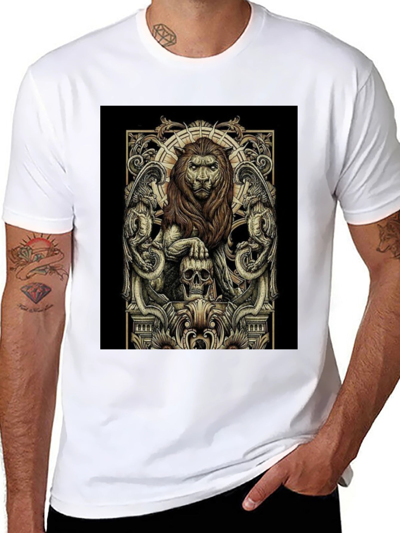 Lion & Skull Graphic Tee - Black