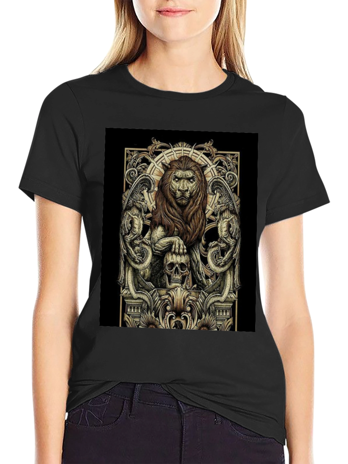 Lion & Skull Graphic Tee - Black