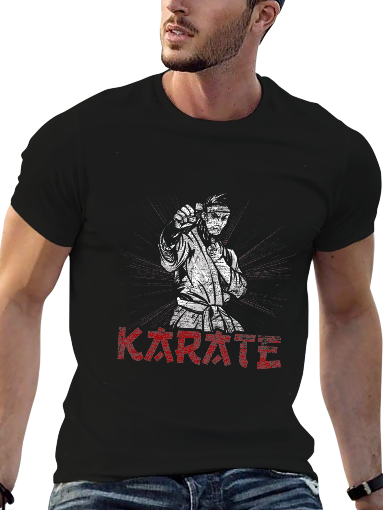 Karate Graphic Print Black T-Shirt
