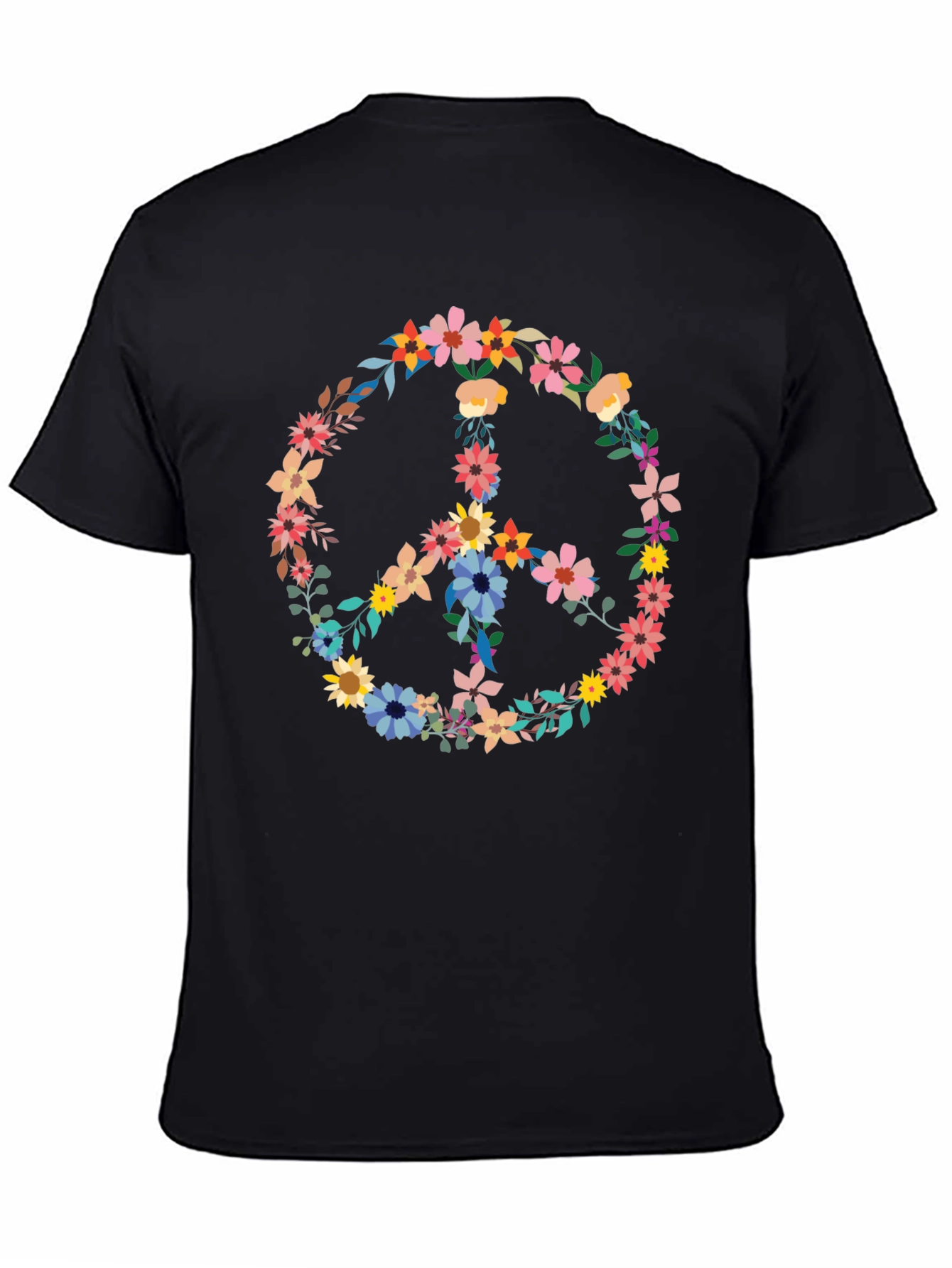 Floral Peace Sign Graphic Tee - Black