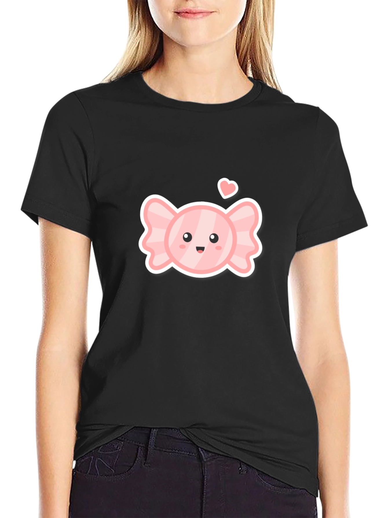 Cute Candy Heart Black T-Shirt