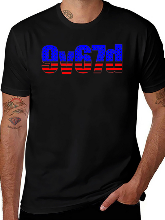 American Flag Style Text Design Black T-Shirt