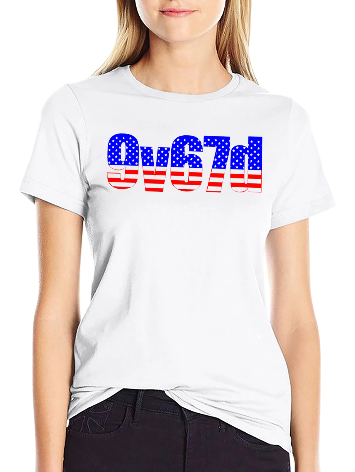 American Flag Style Text Design Black T-Shirt