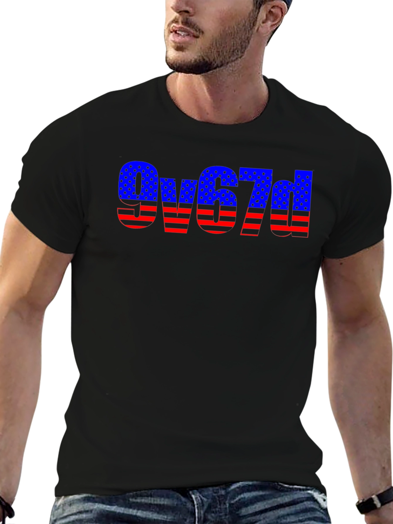 American Flag Style Text Design Black T-Shirt