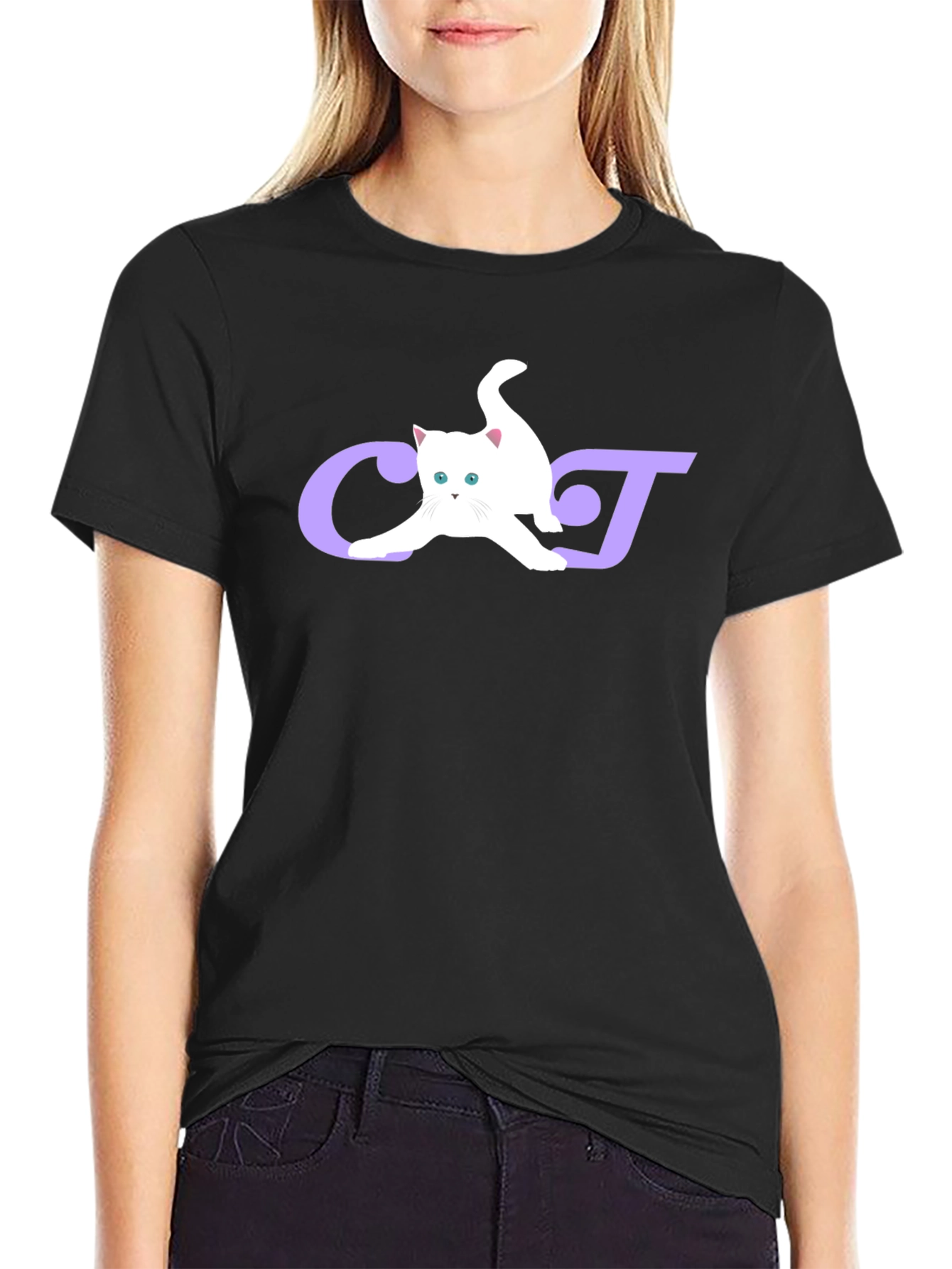 Cat Lover Graphic Tee - Black Cotton Blend