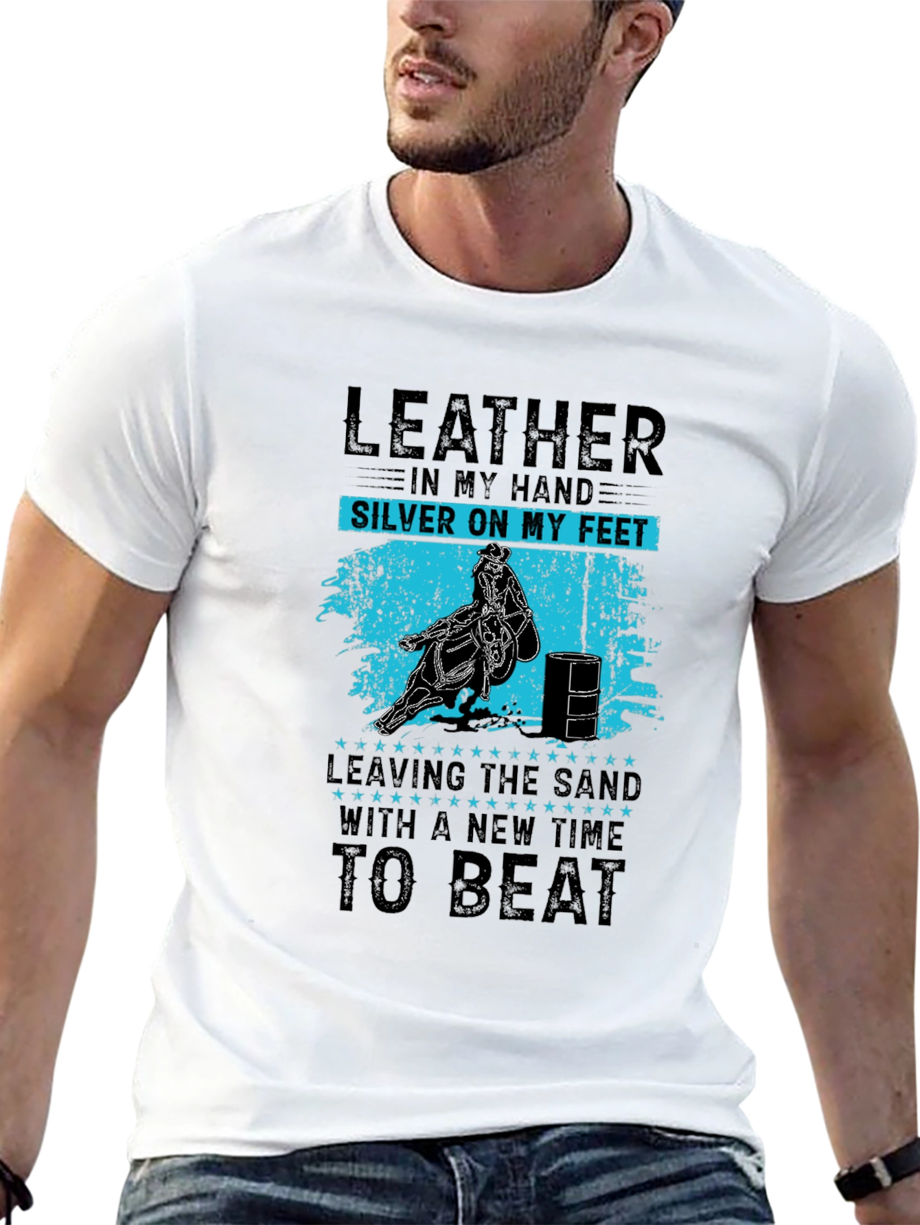Leather in My Hand T-Shirt - Barrel Racing Tee