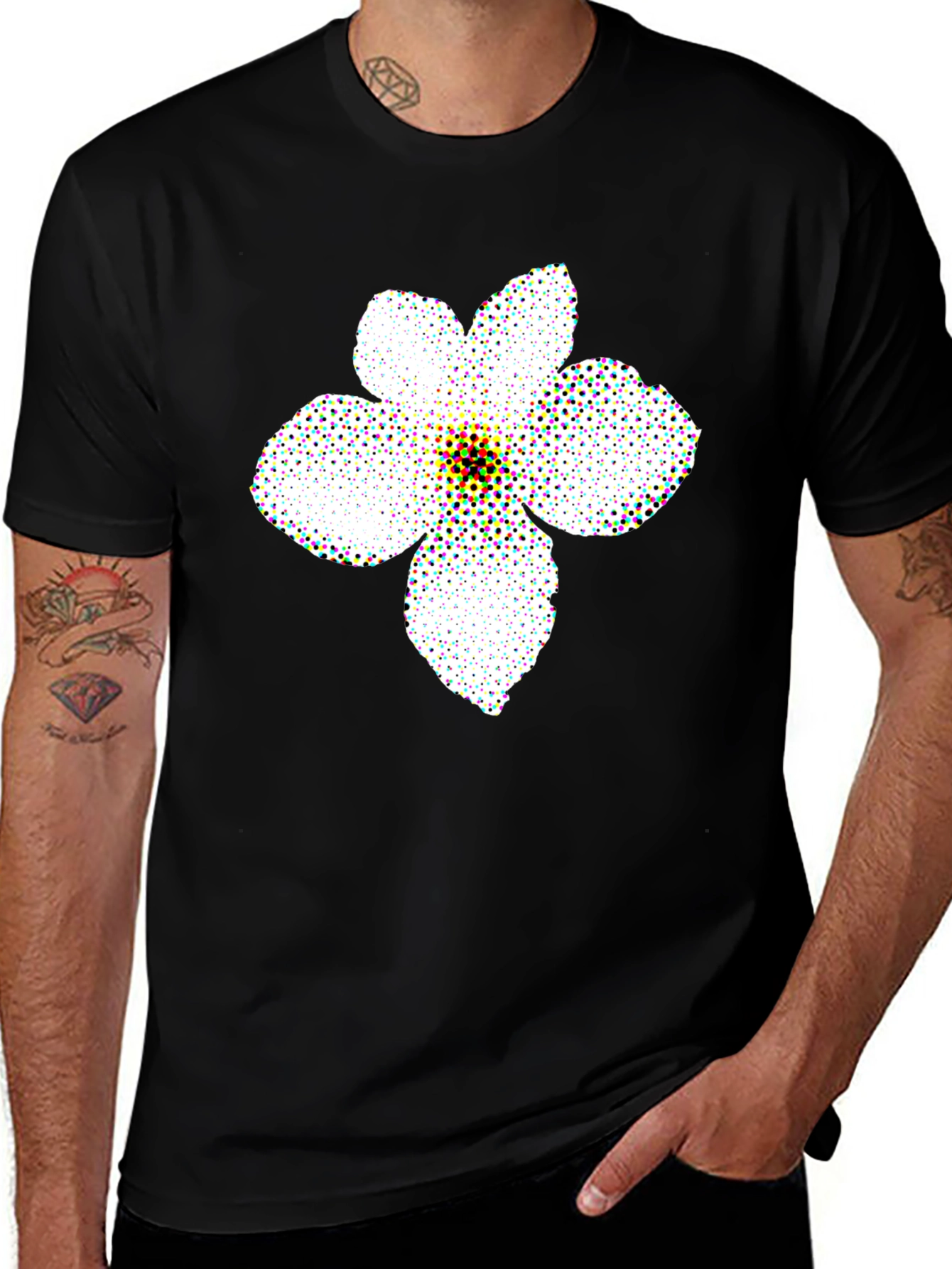 Black T-Shirt with Floral Pattern