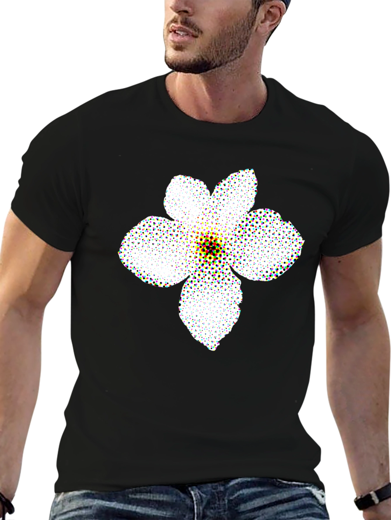Black T-Shirt with Floral Pattern