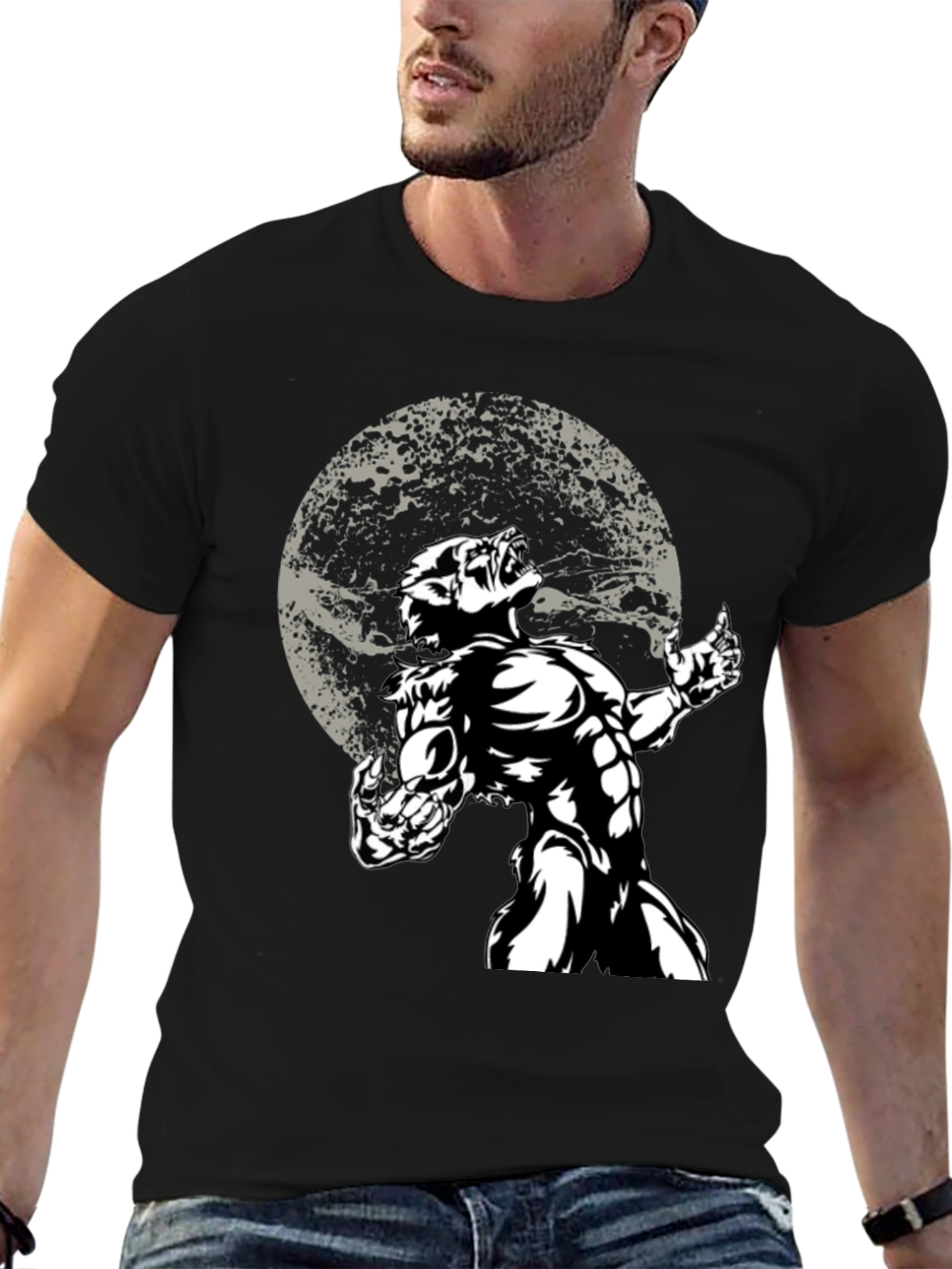 Werewolf Moon Graphic T-Shirt - Black