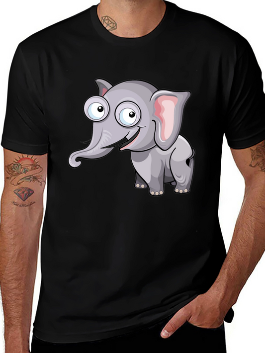 Cartoon Elephant Graphic Black T-Shirt