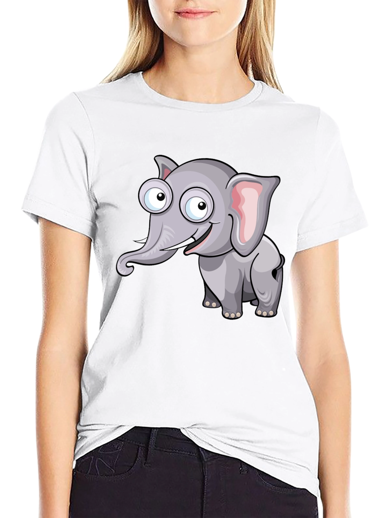 Cartoon Elephant Graphic Black T-Shirt