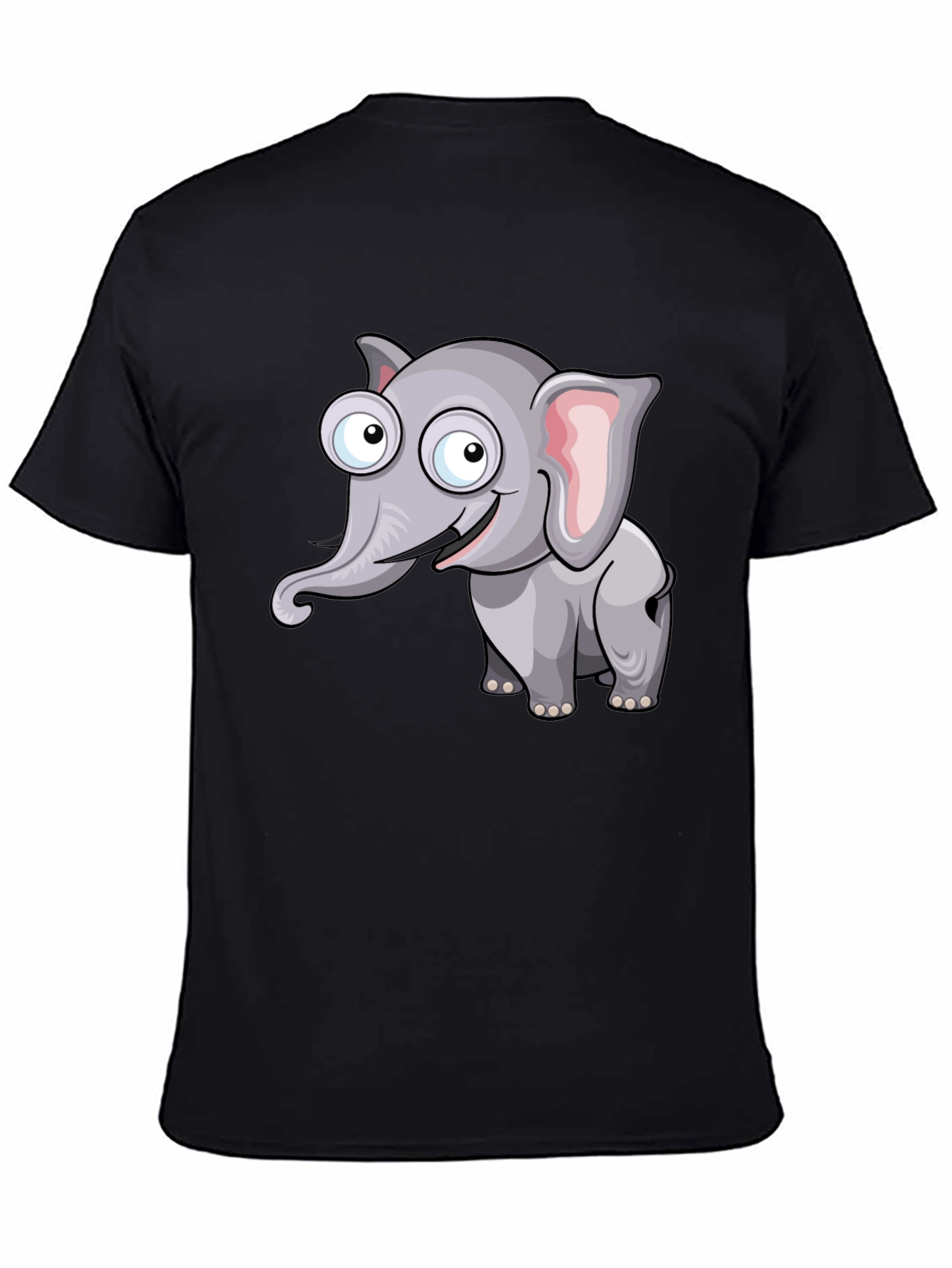 Cartoon Elephant Graphic Black T-Shirt