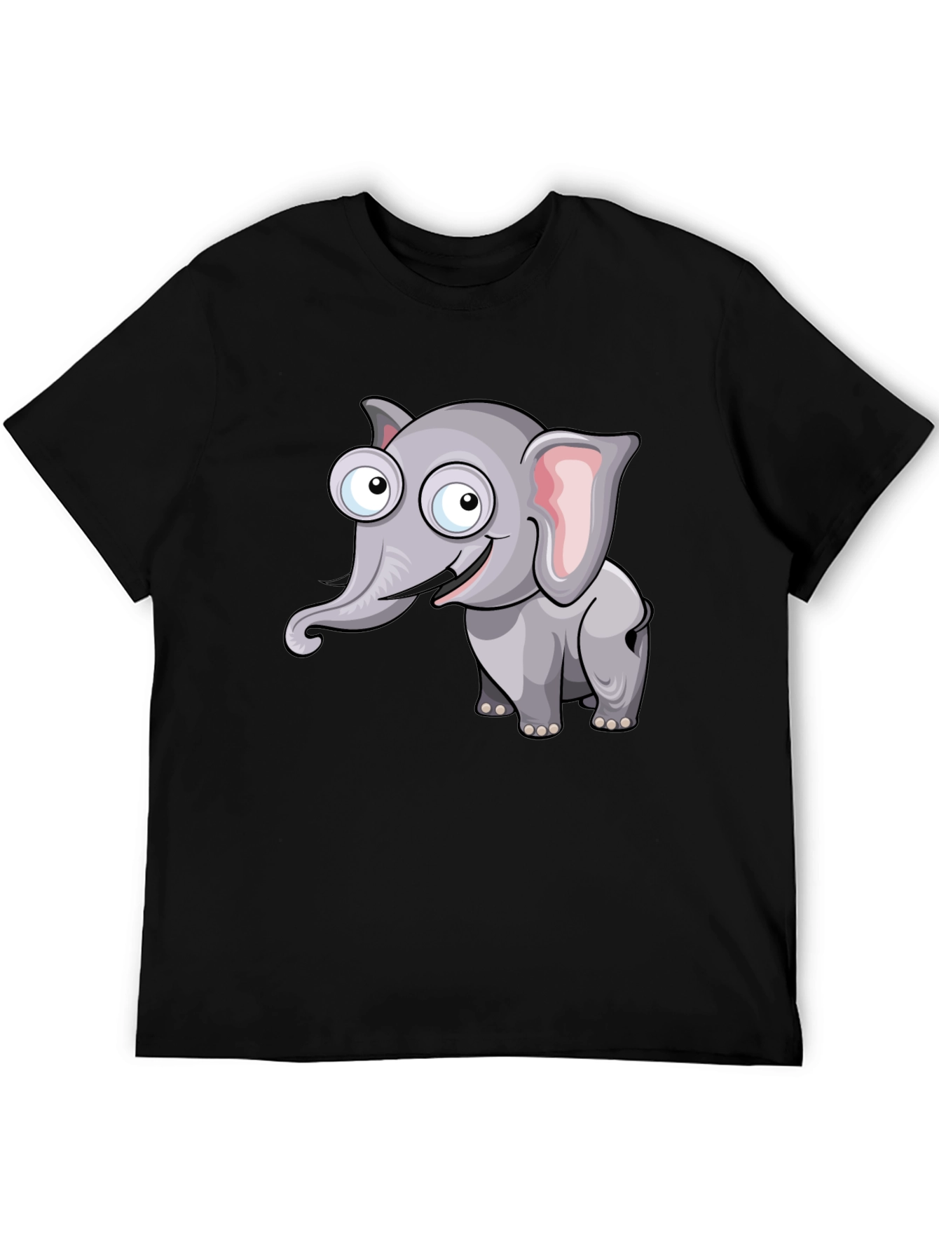 Cartoon Elephant Graphic Black T-Shirt