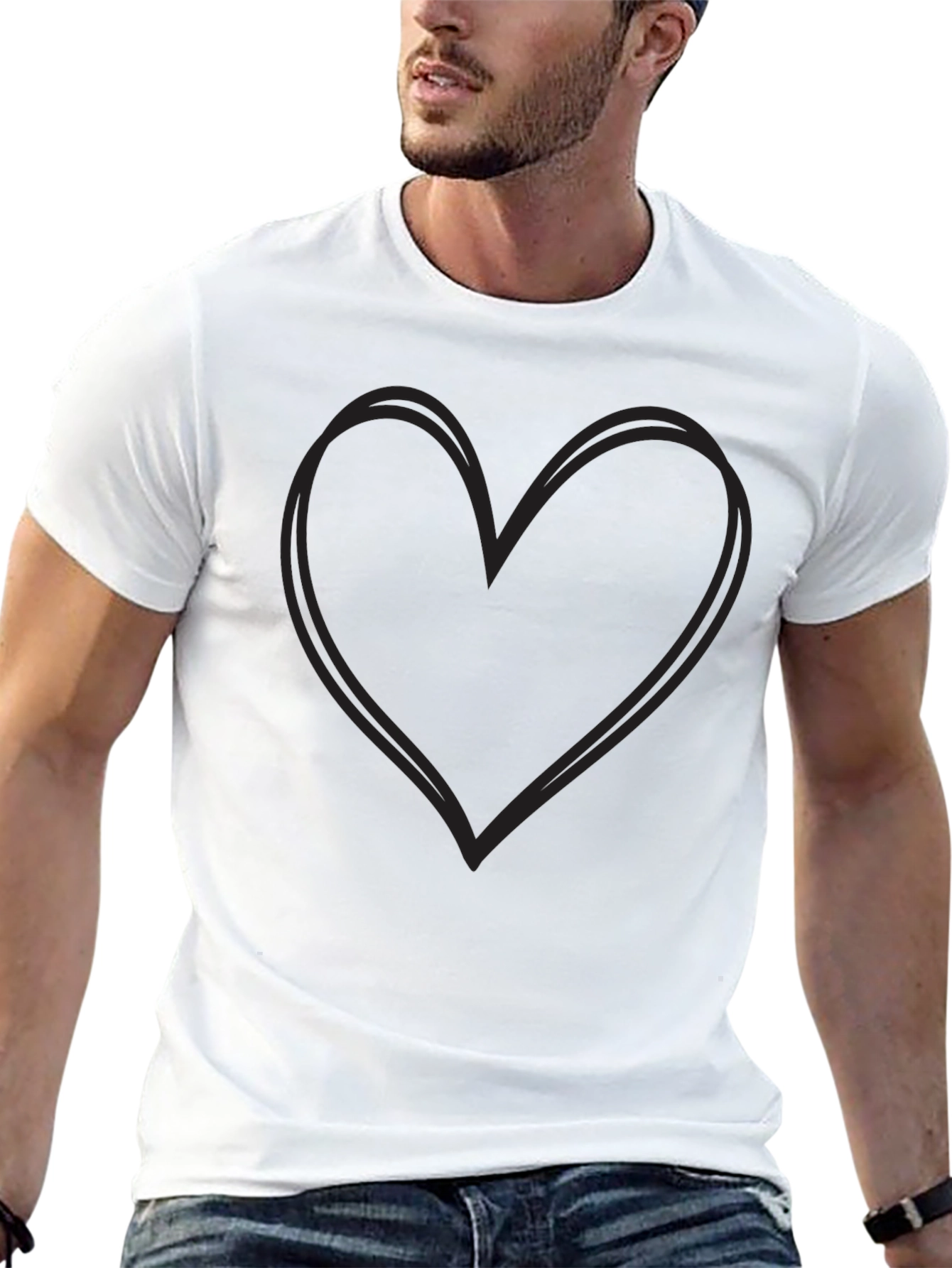 Simple Heart Outline Black T-Shirt
