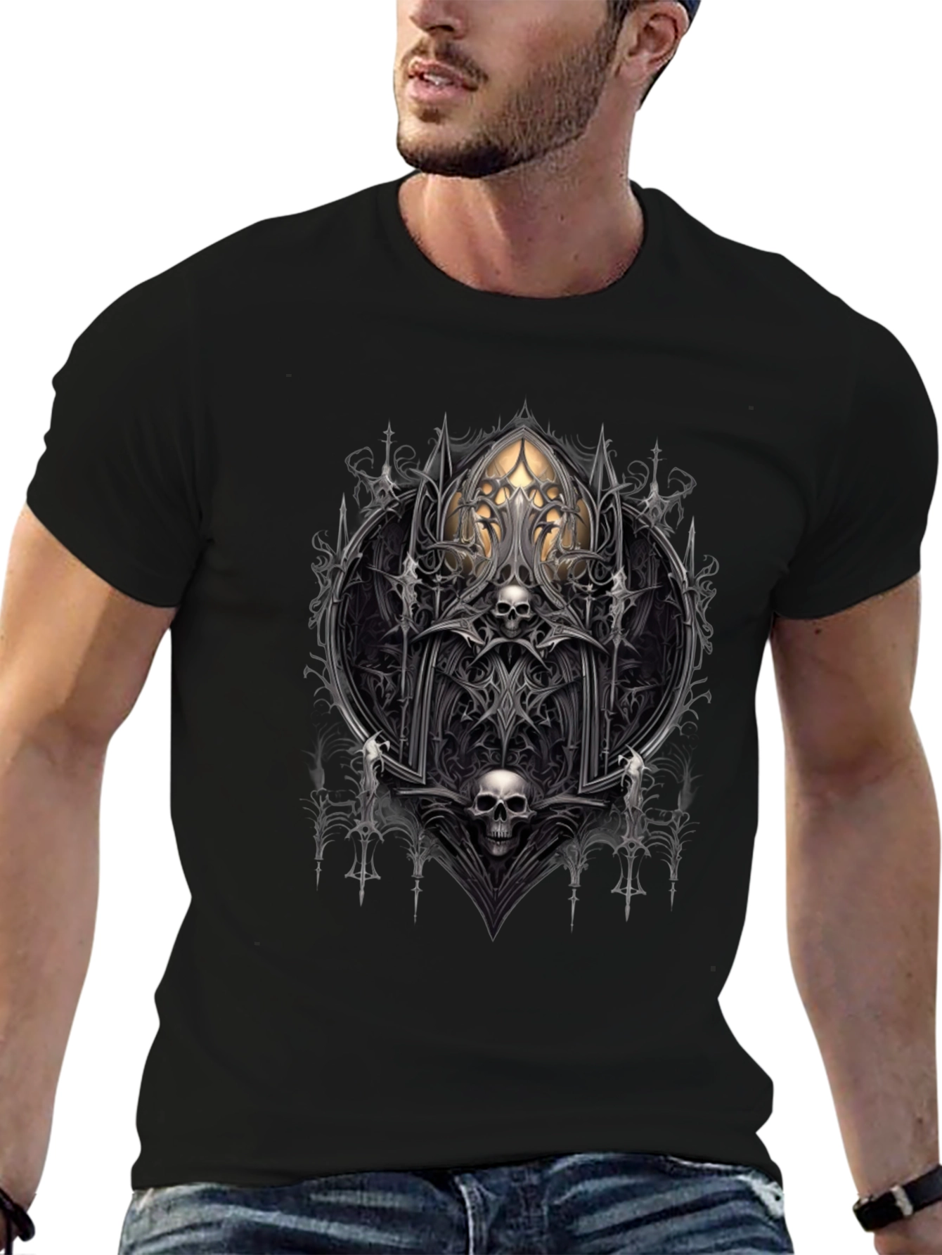 Gothic Skull Graphic Tee - Dark Fantasy Style