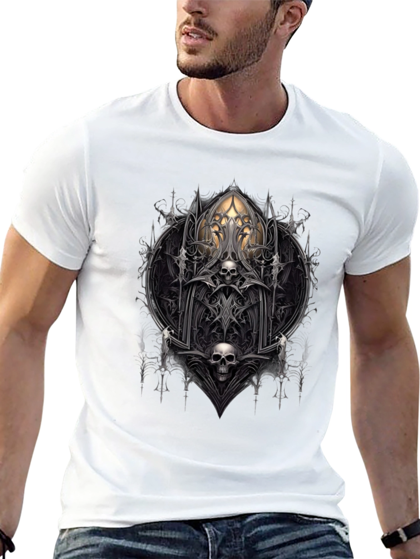 Gothic Skull Graphic Tee - Dark Fantasy Style