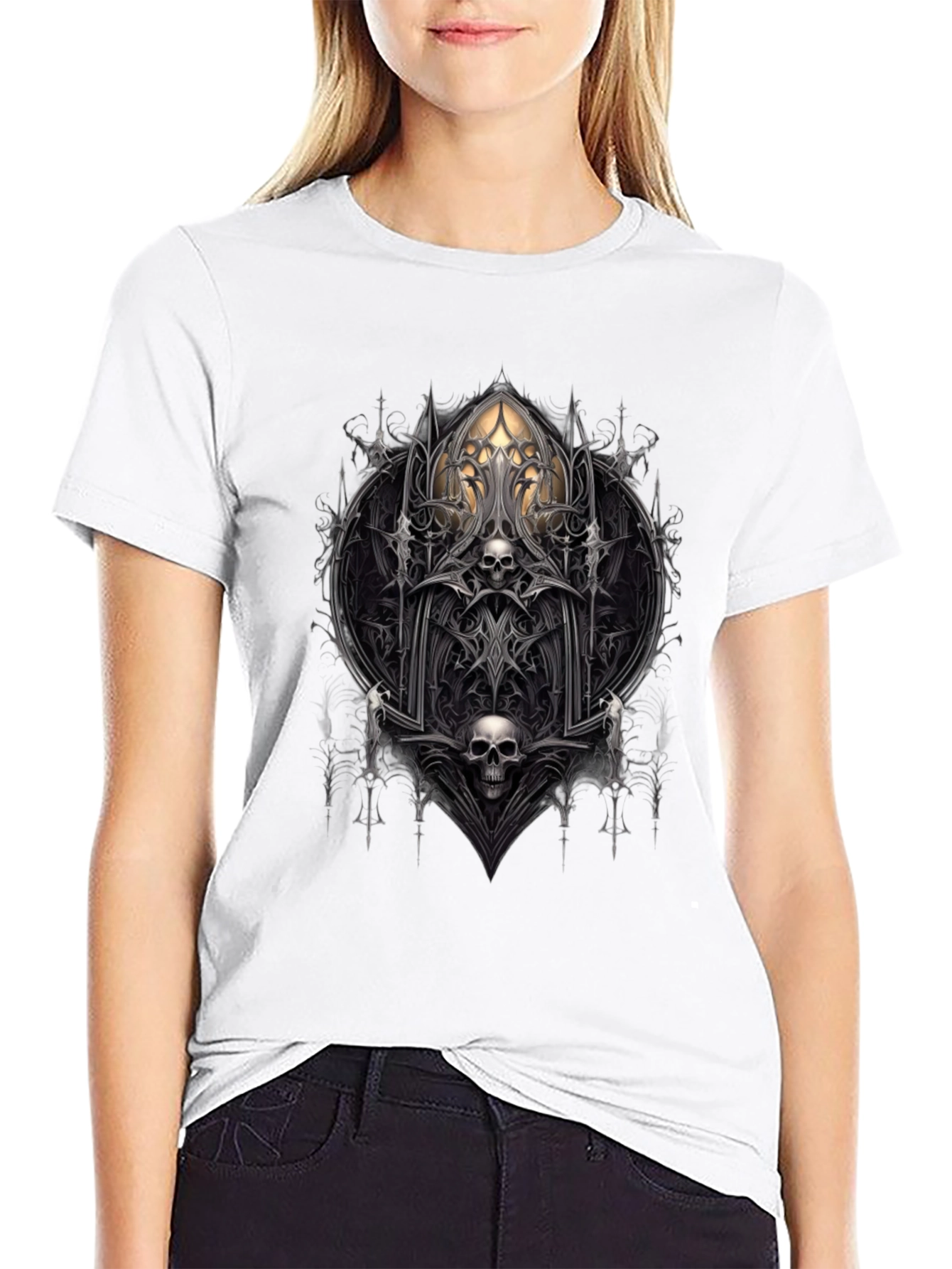 Gothic Skull Graphic Tee - Dark Fantasy Style