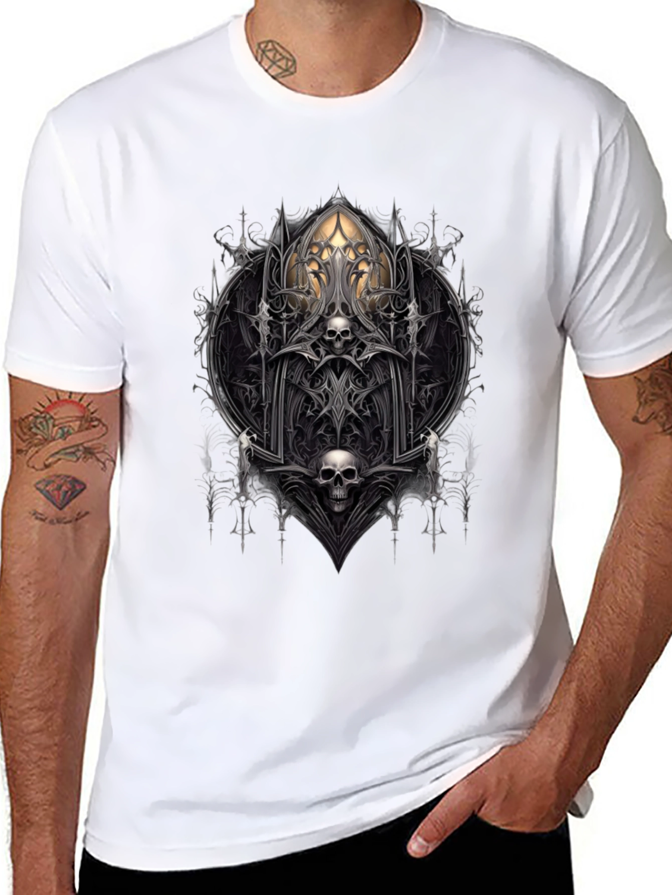 Gothic Skull Graphic Tee - Dark Fantasy Style