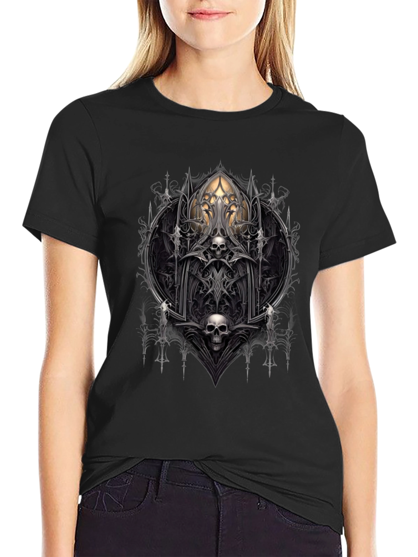 Gothic Skull Graphic Tee - Dark Fantasy Style
