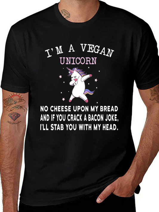 Vegan Unicorn T-Shirt: No Cheese No Bacon!