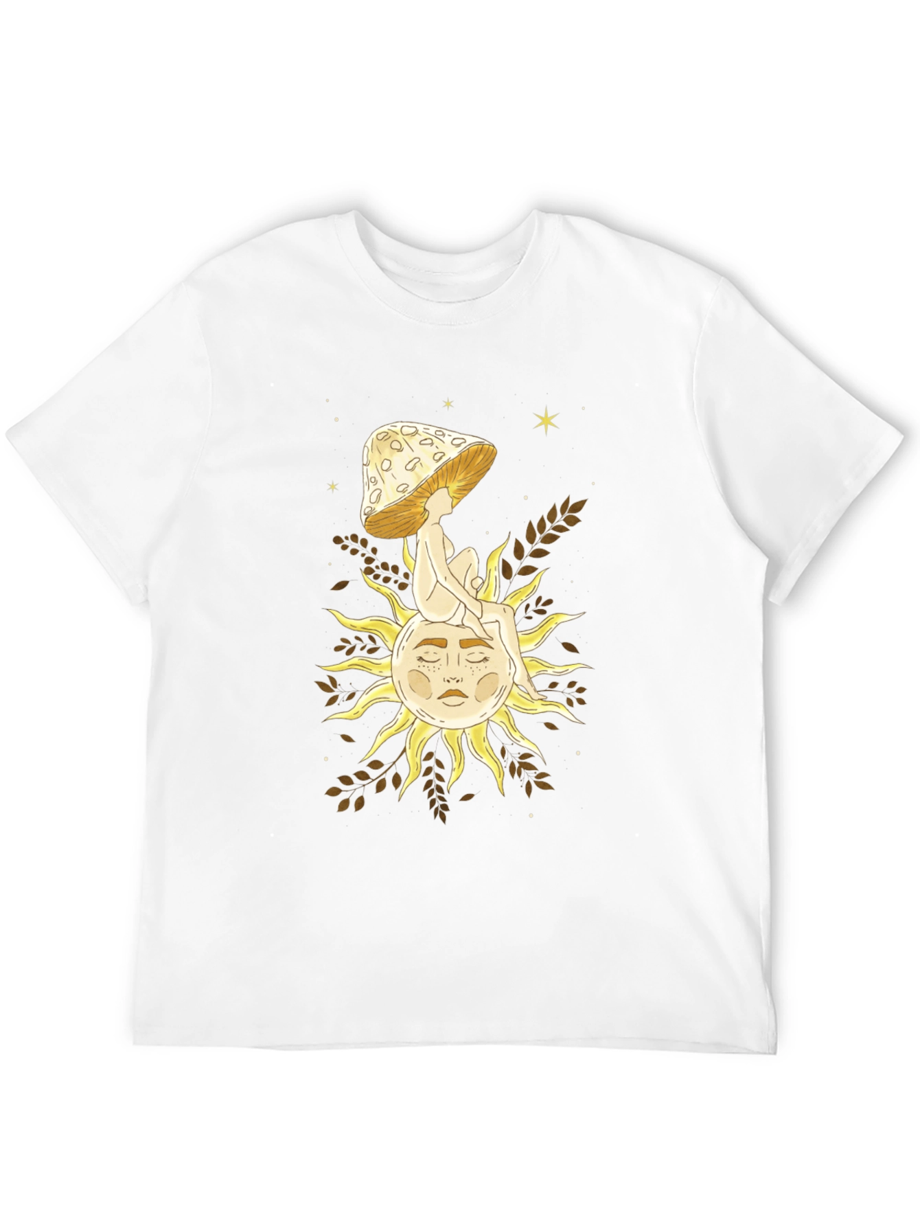 Celestial Mushroom Sun Graphic Tee - Black Cotton T-Shirt