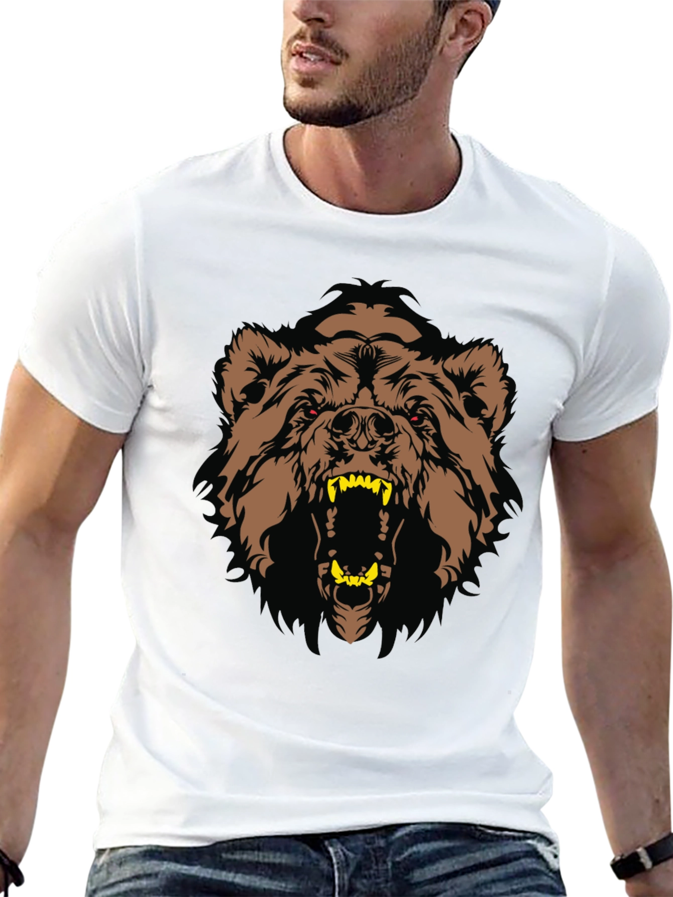 Black T-Shirt with Bear Graphic