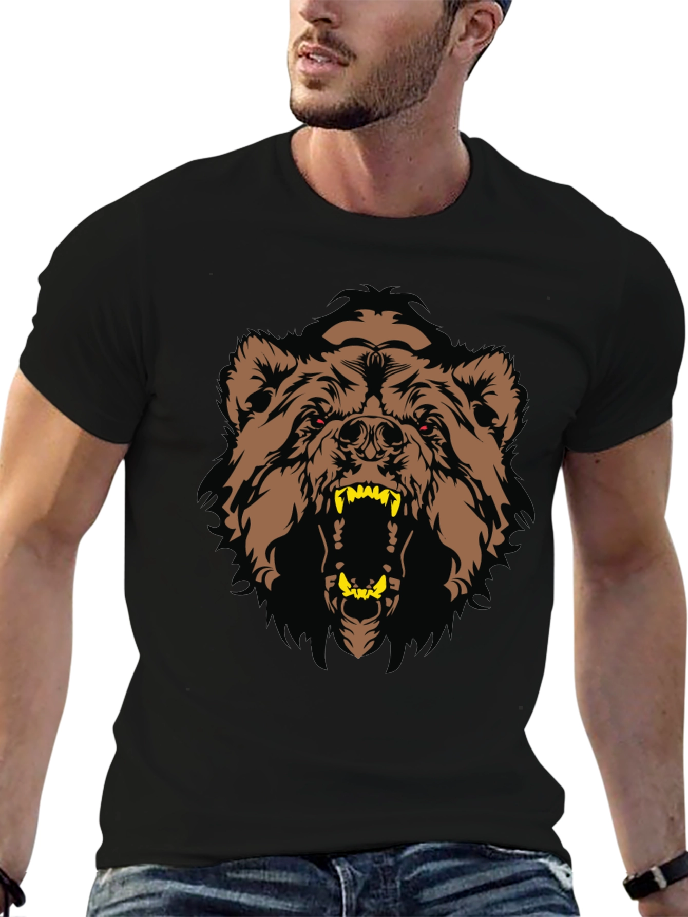 Black T-Shirt with Bear Graphic