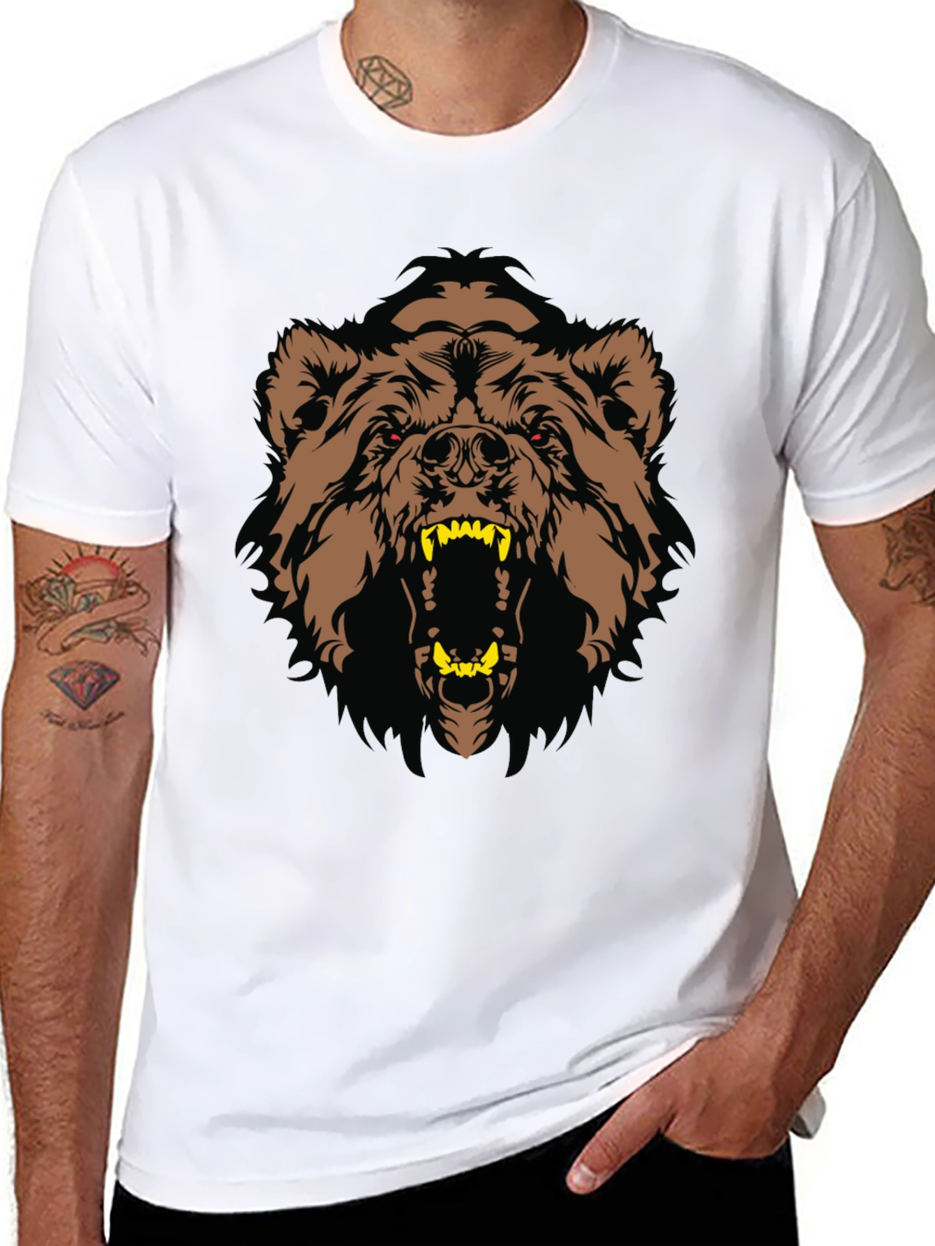 Black T-Shirt with Bear Graphic