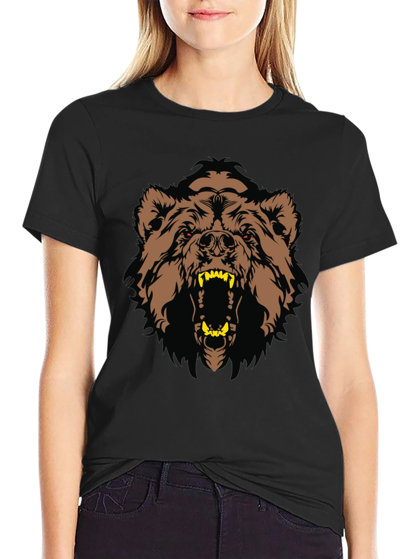Black T-Shirt with Bear Graphic
