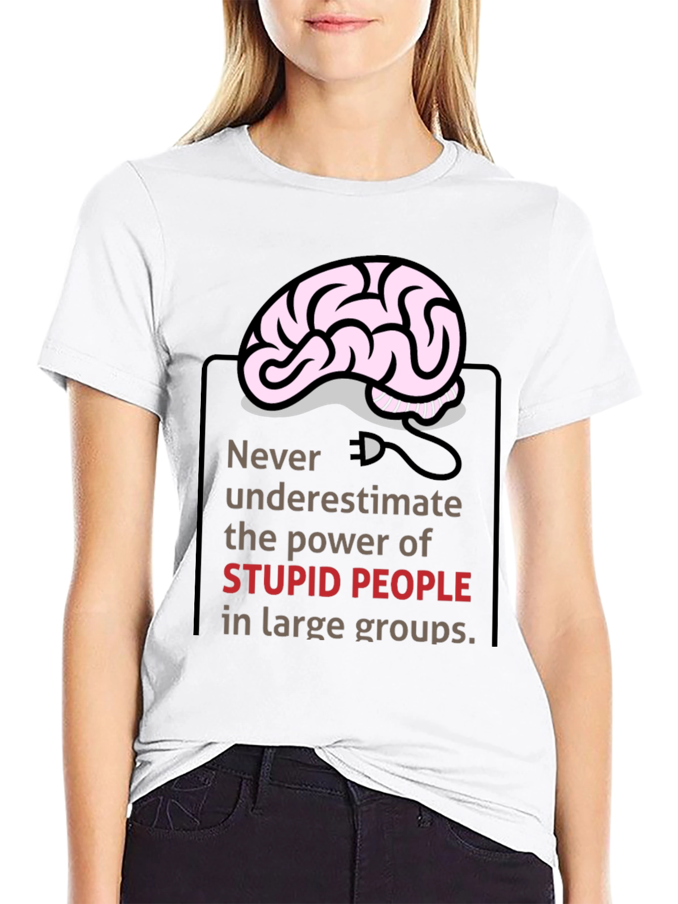 Funny Brain Power Graphic Tee - Stupid People Warning