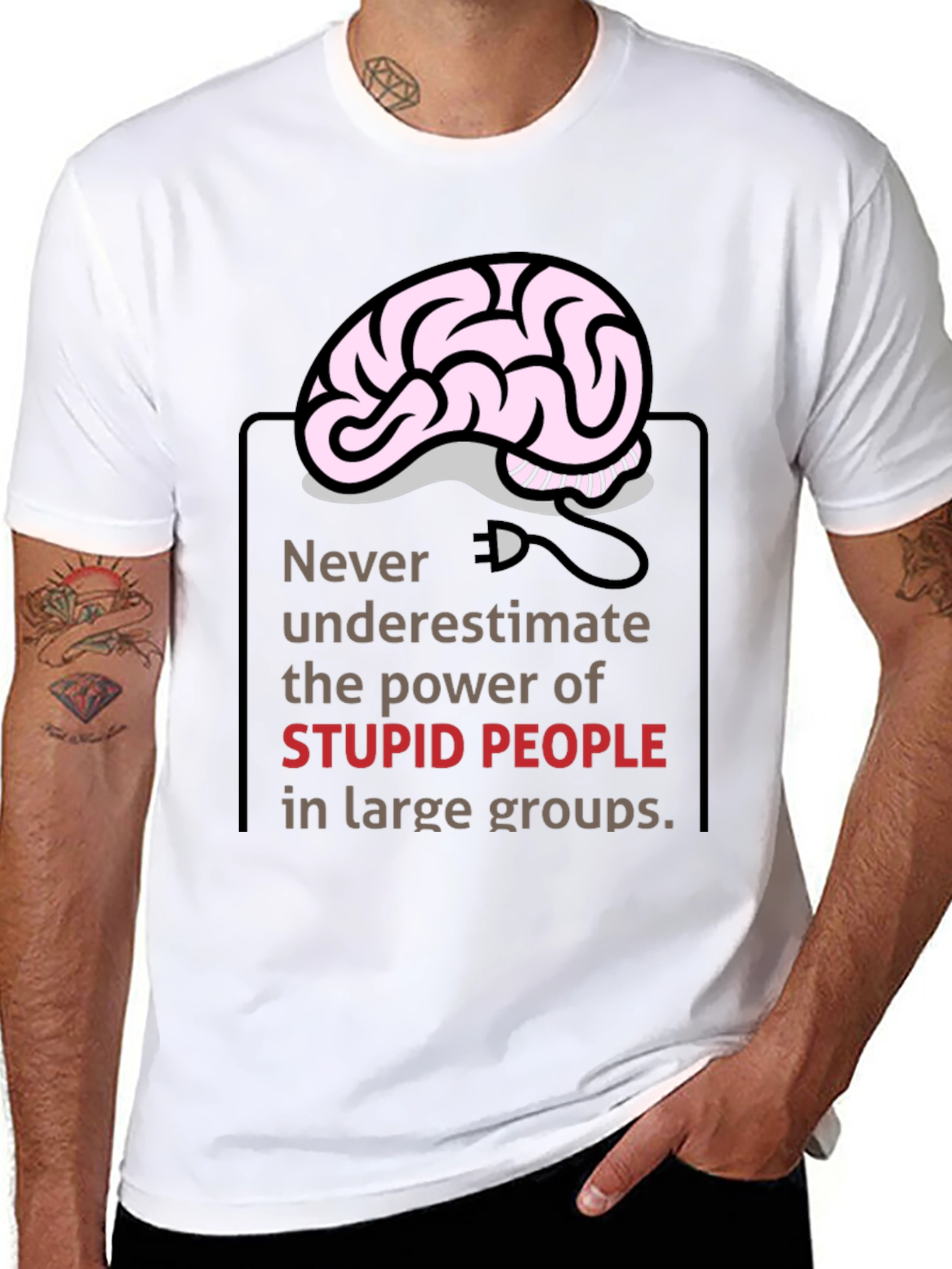 Funny Brain Power Graphic Tee - Stupid People Warning