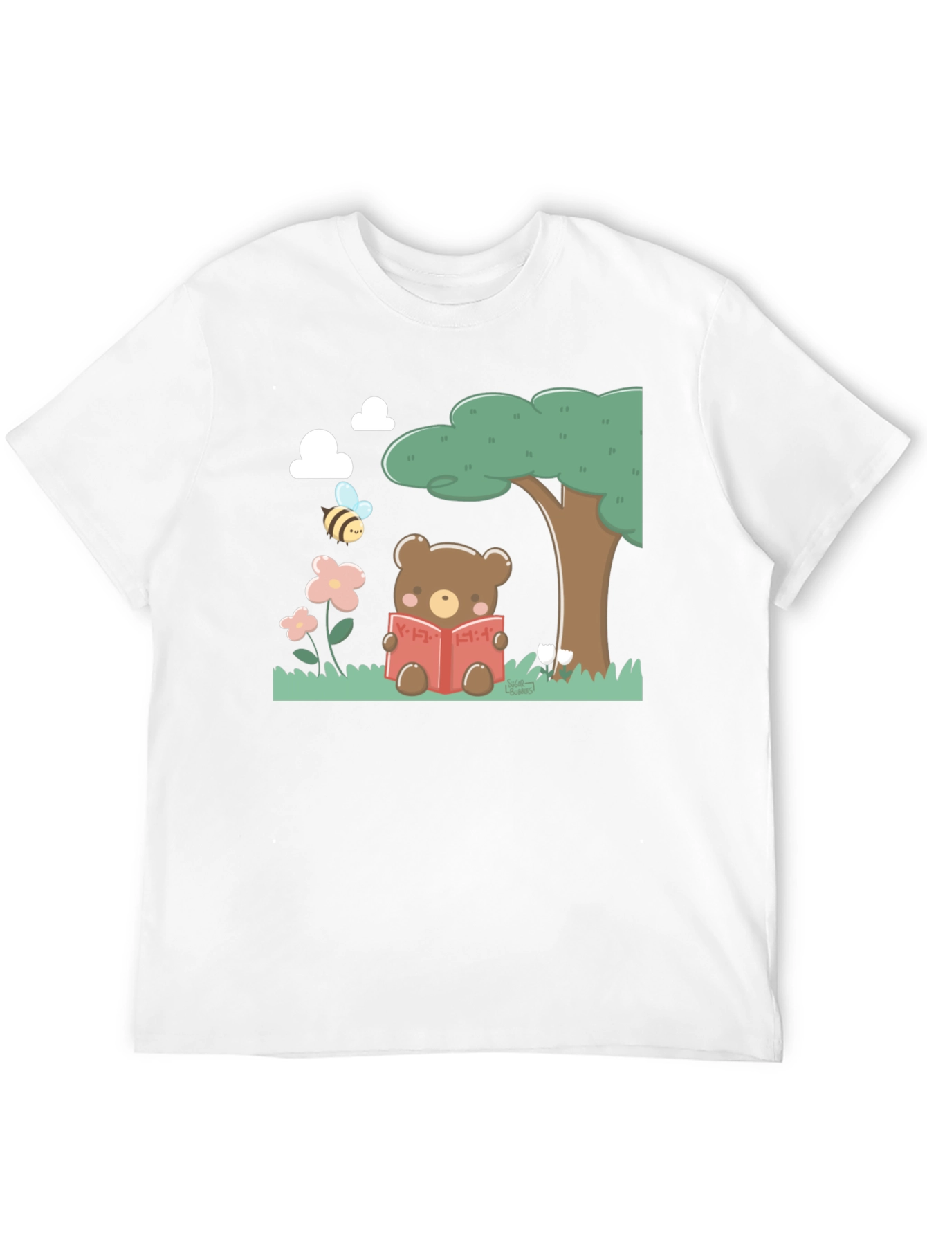 Cute Bear Reading T-Shirt - Black