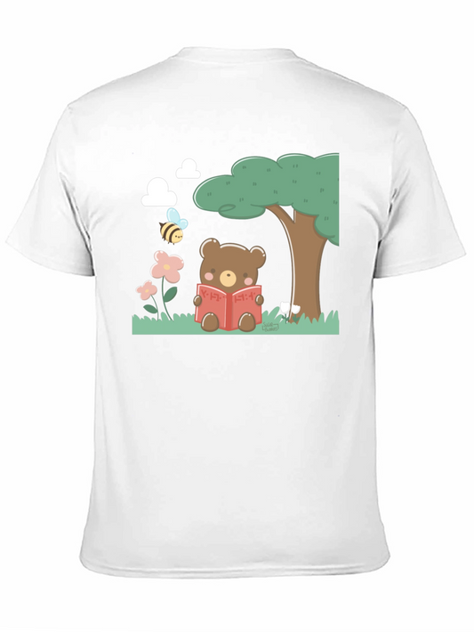 Cute Bear Reading T-Shirt - Black