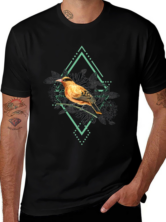 Bird Graphic Print Mens Black T-Shirt