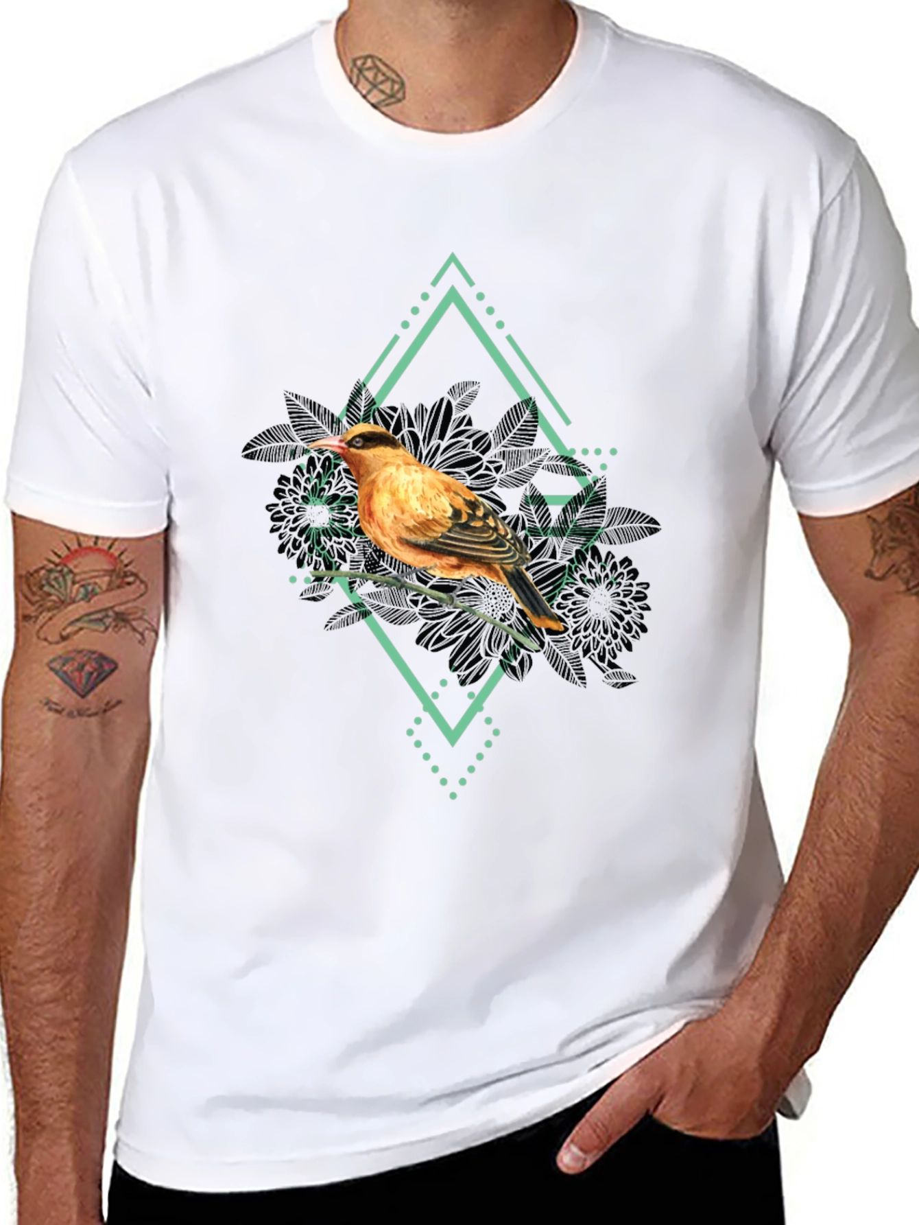 Bird Graphic Print Mens Black T-Shirt