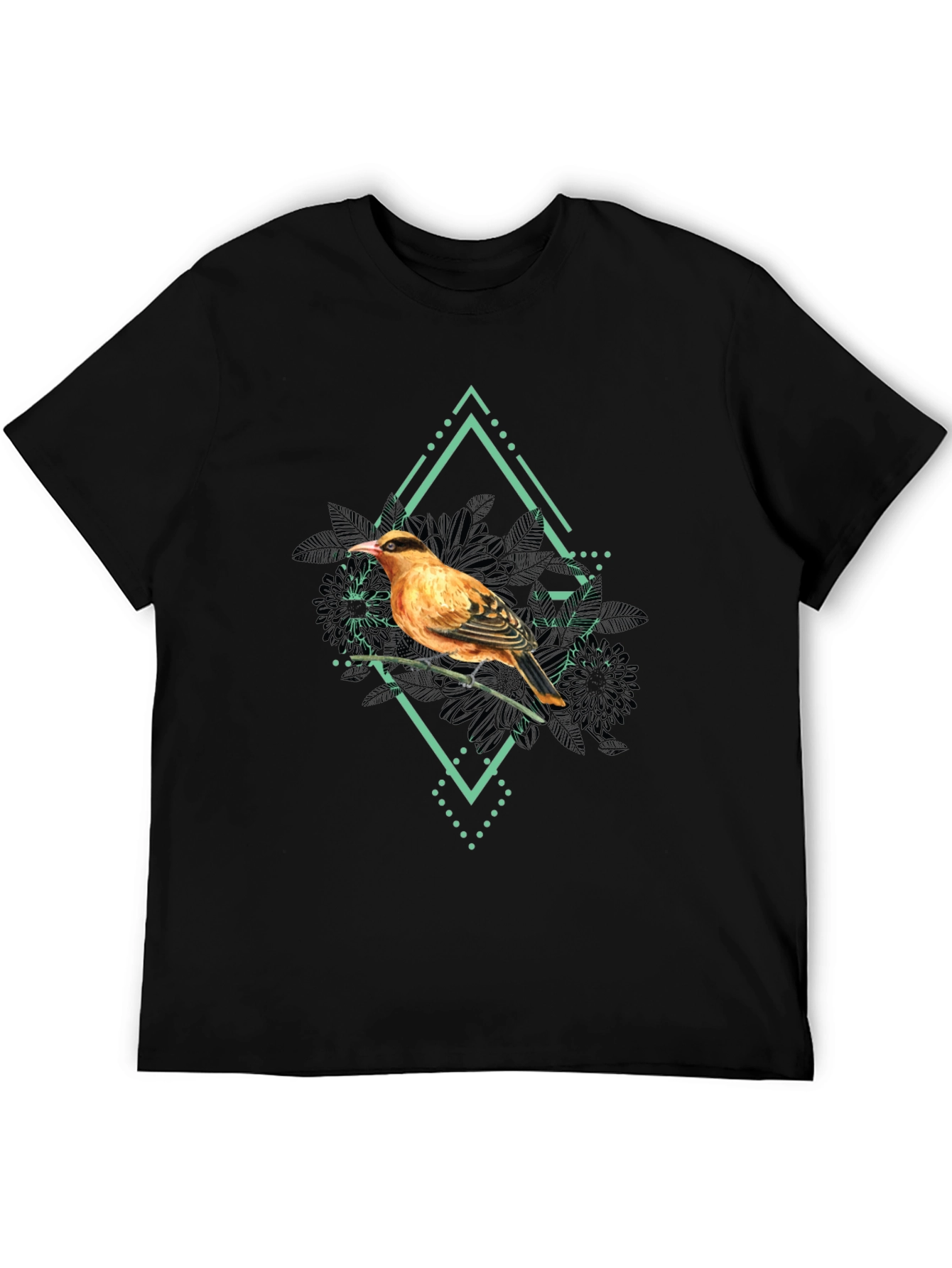 Bird Graphic Print Mens Black T-Shirt