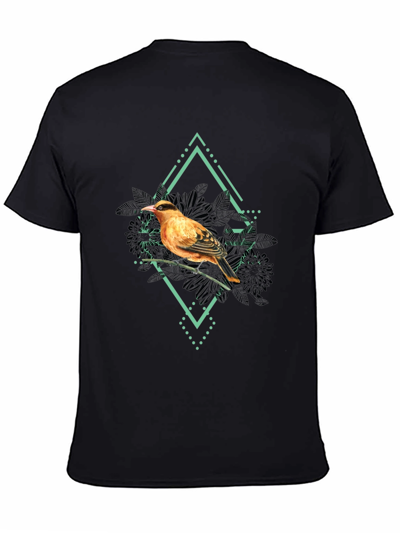 Bird Graphic Print Mens Black T-Shirt