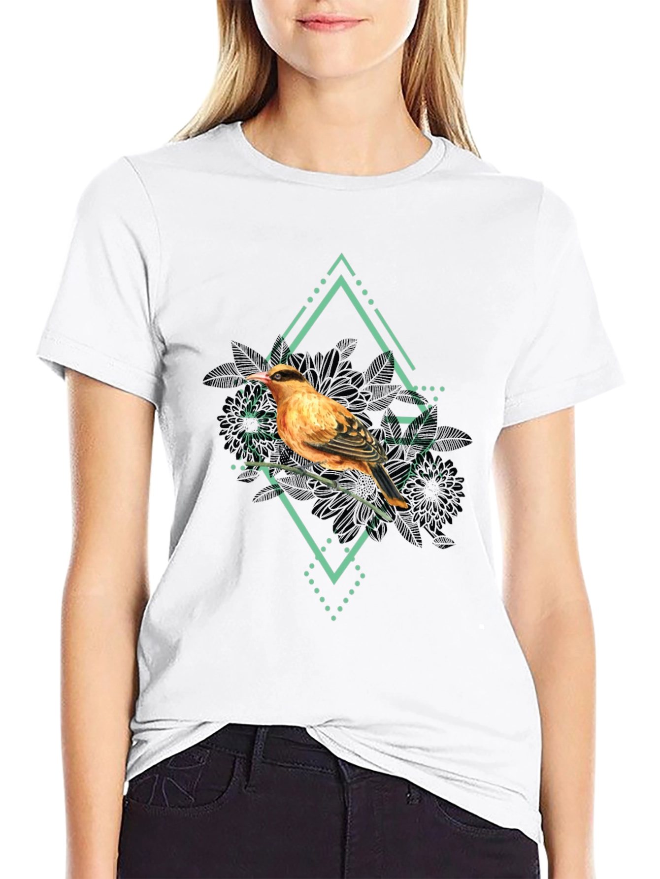 Bird Graphic Print Mens Black T-Shirt