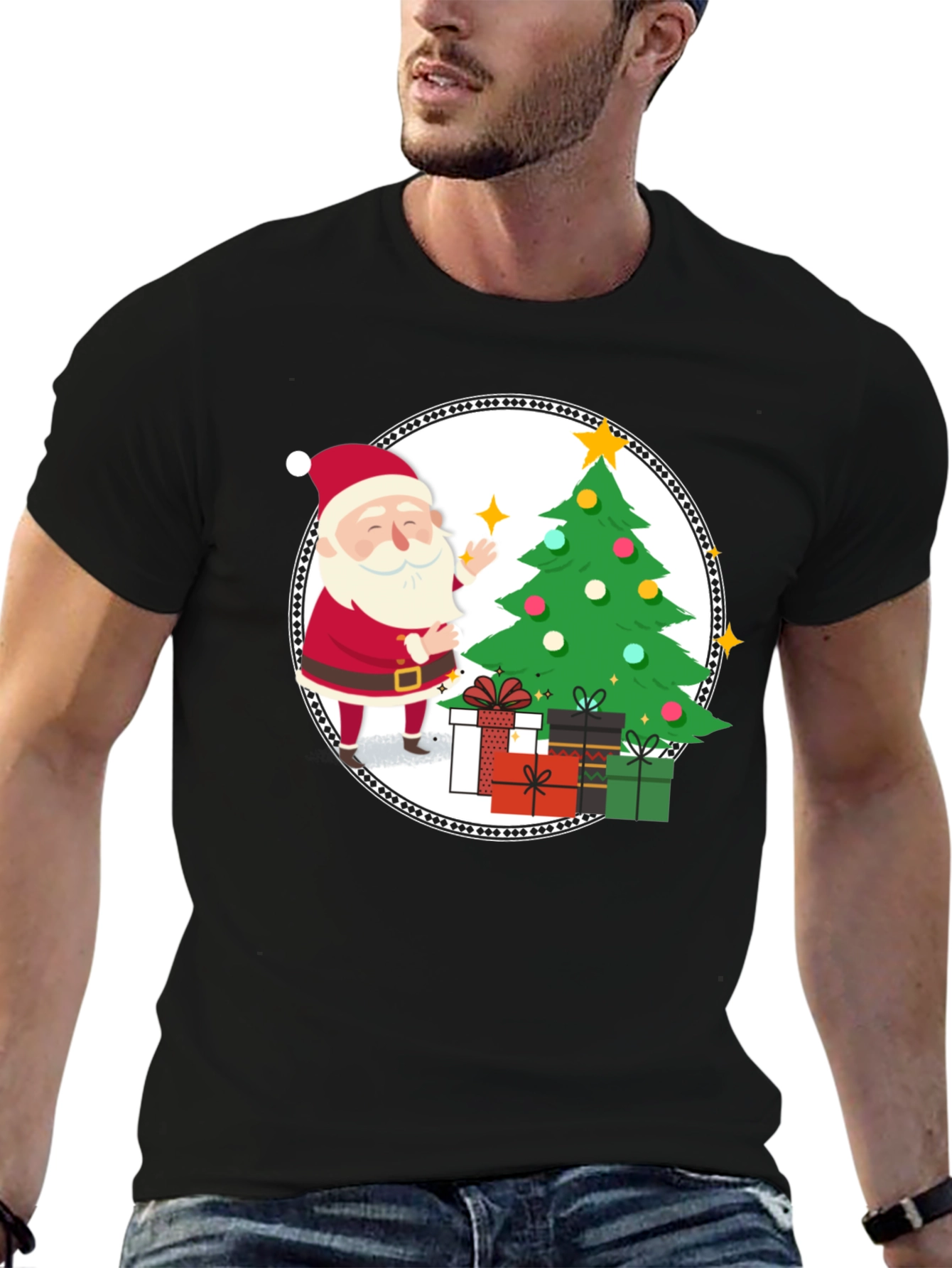 Festive Santa Christmas Tree Graphic Tee