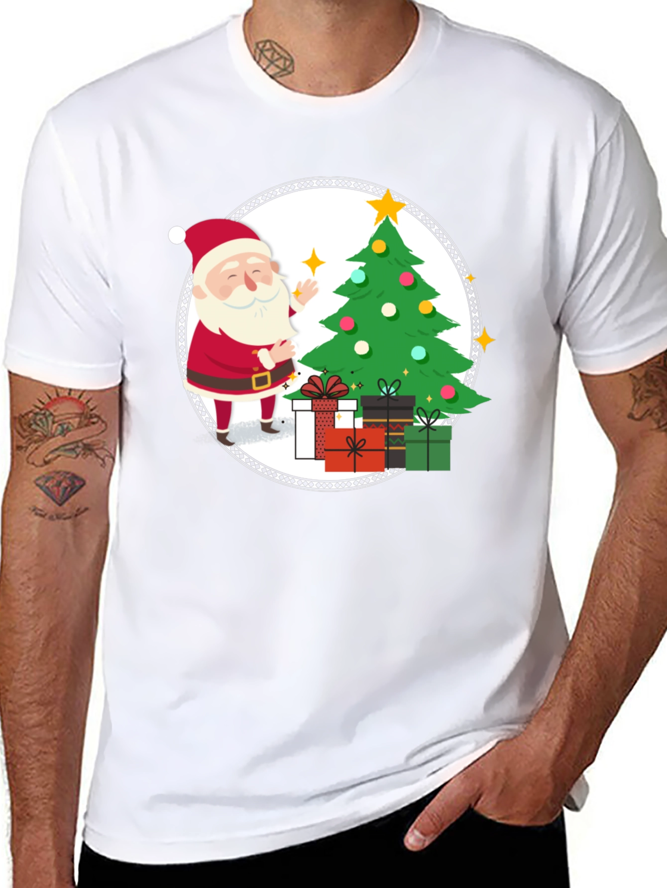 Festive Santa Christmas Tree Graphic Tee