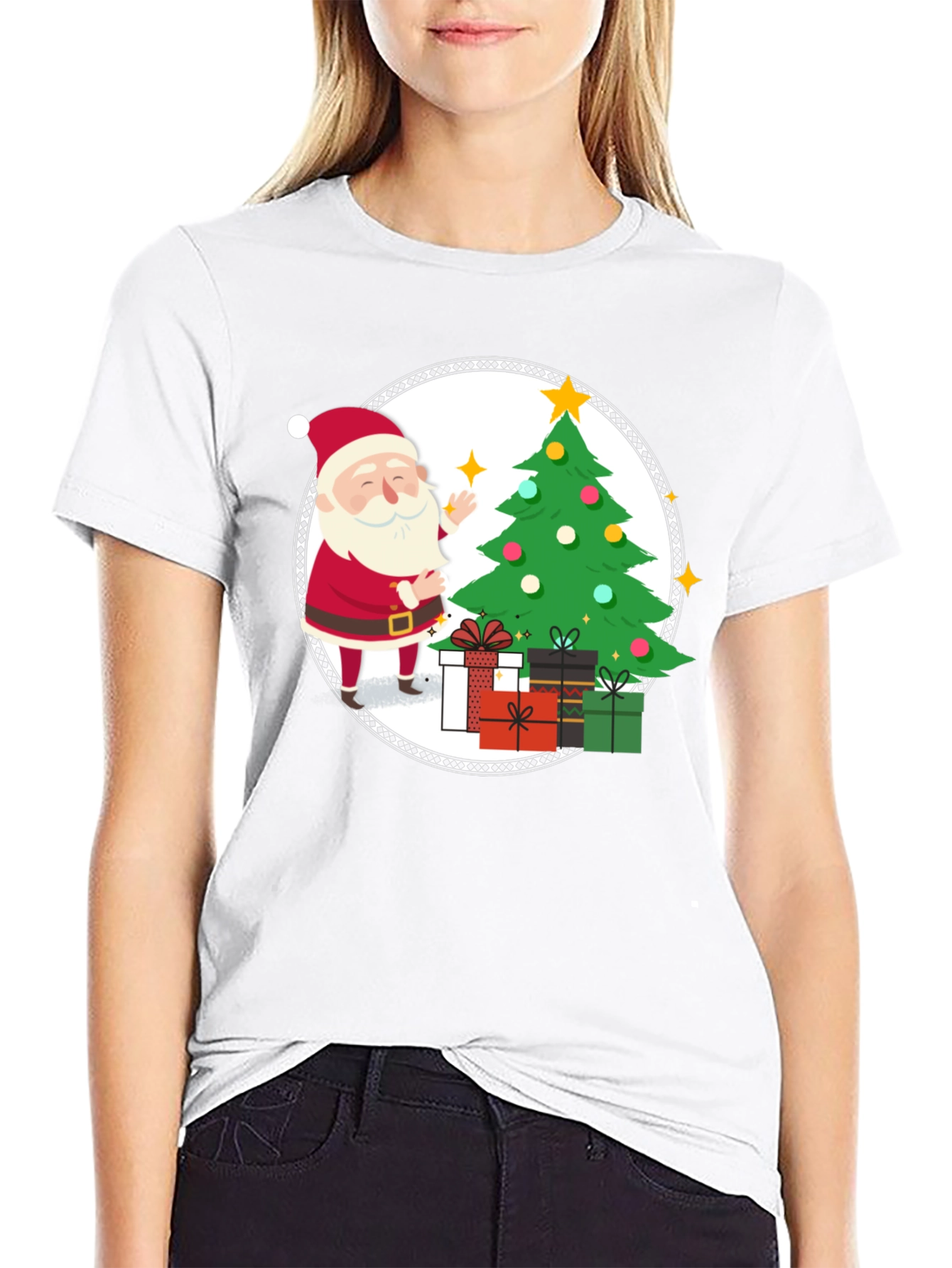 Festive Santa Christmas Tree Graphic Tee