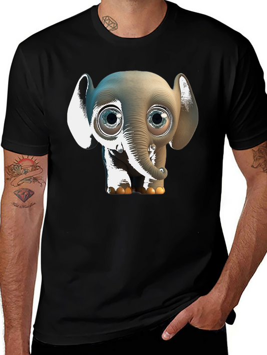Cute Cartoon Elephant Graphic Tee - Black Cotton Comfort