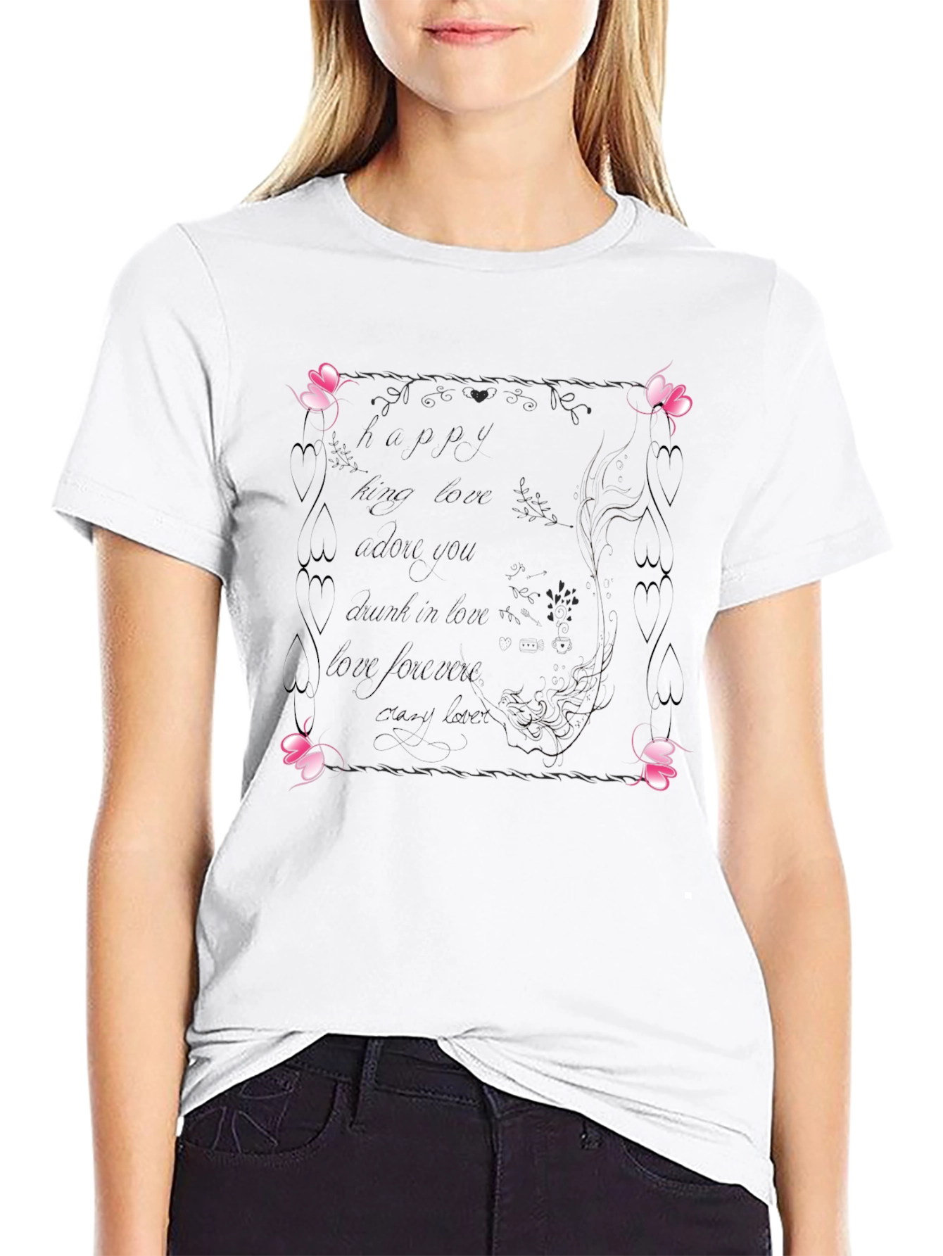 Floral Love Quote Black T-Shirt